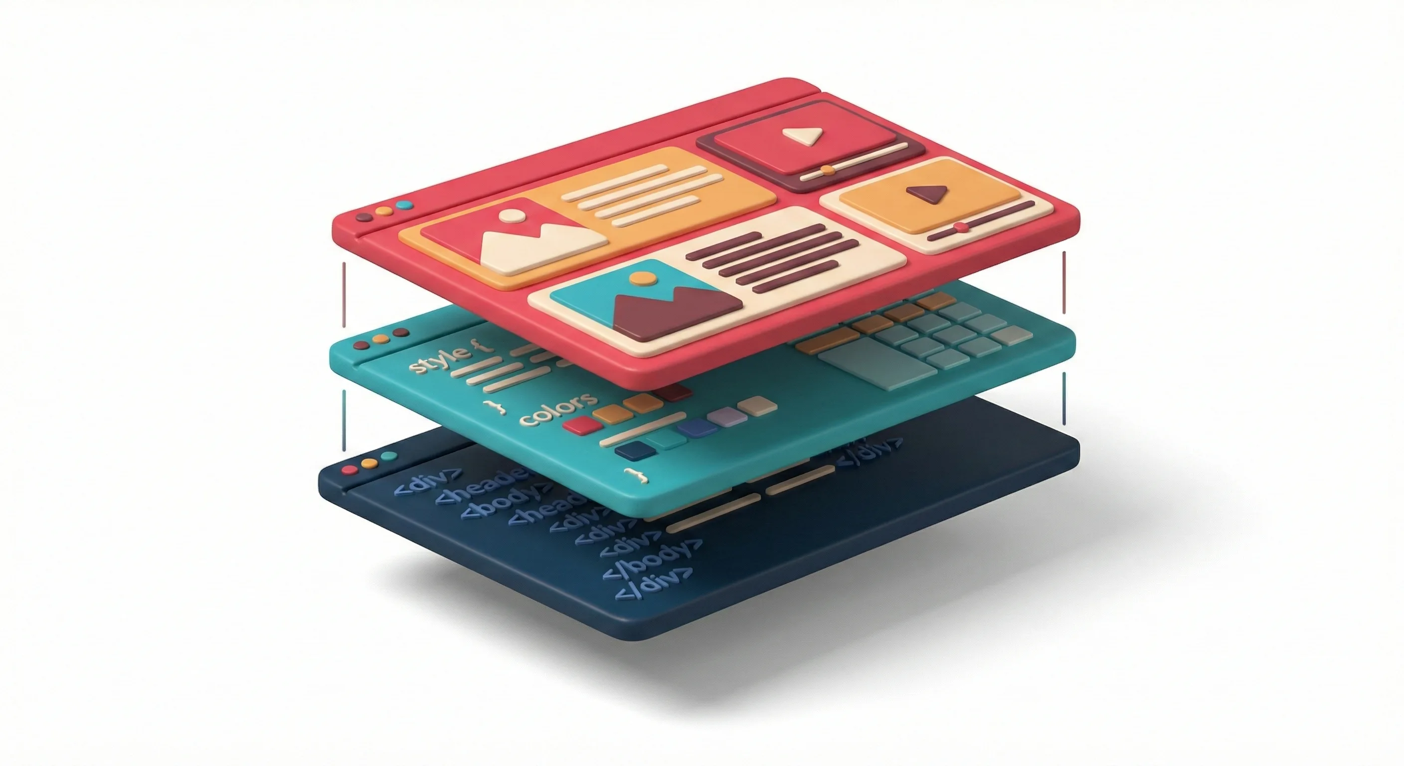 3D-Illustration: Responsive Website-Mockups auf Desktop, Tablet und Smartphone