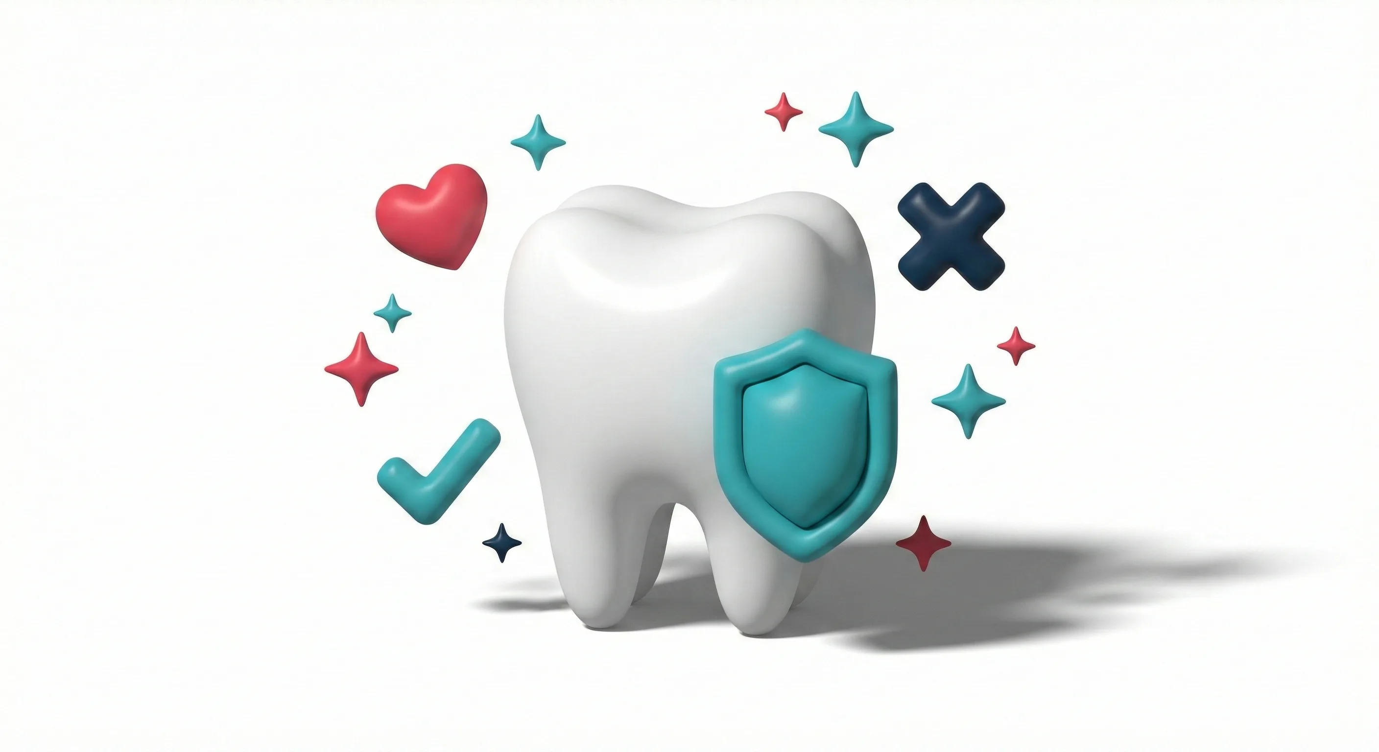 3D-Illustration: Zahngesundheit mit digitalem Versicherungsschutz