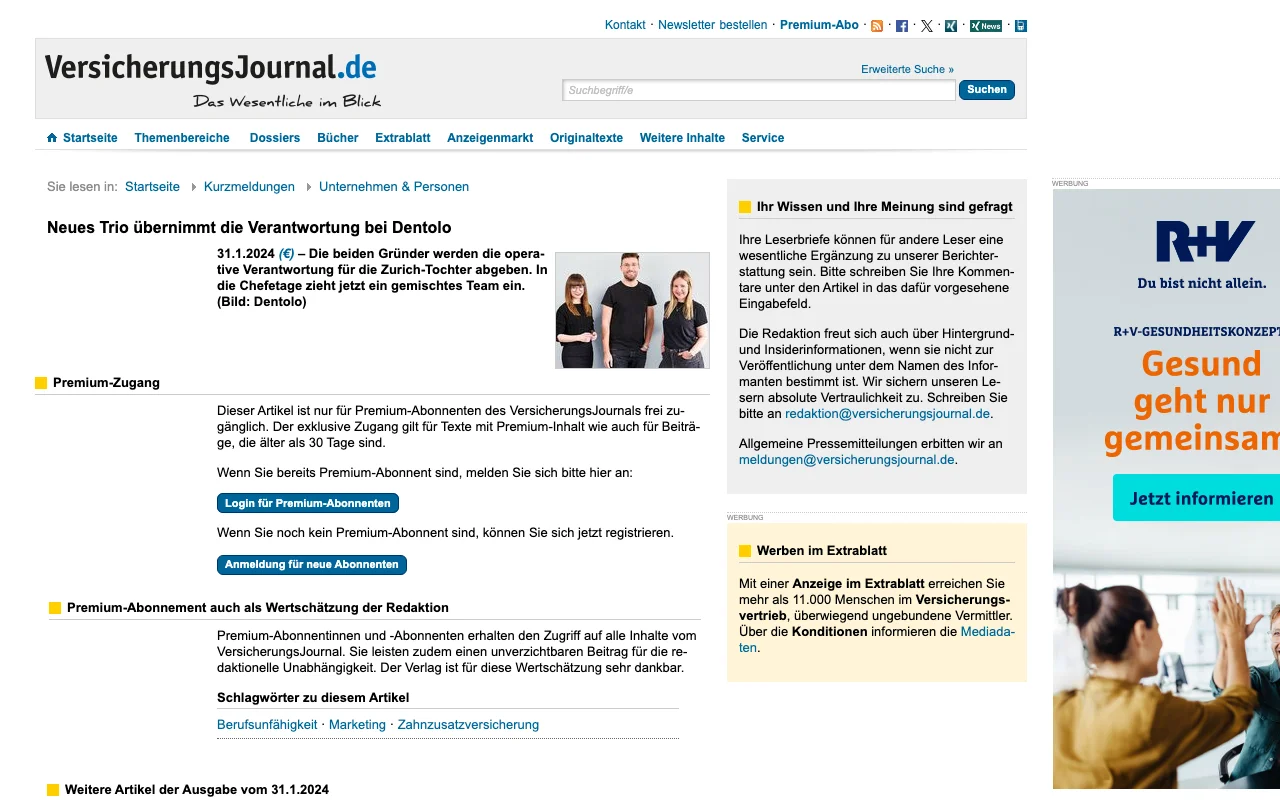 VersicherungsJournal: Neues Trio übernimmt bei Dentolo