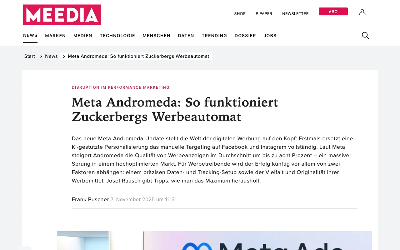 Meedia: Meta Andromeda — So funktioniert Zuckerbergs Werbeautomat